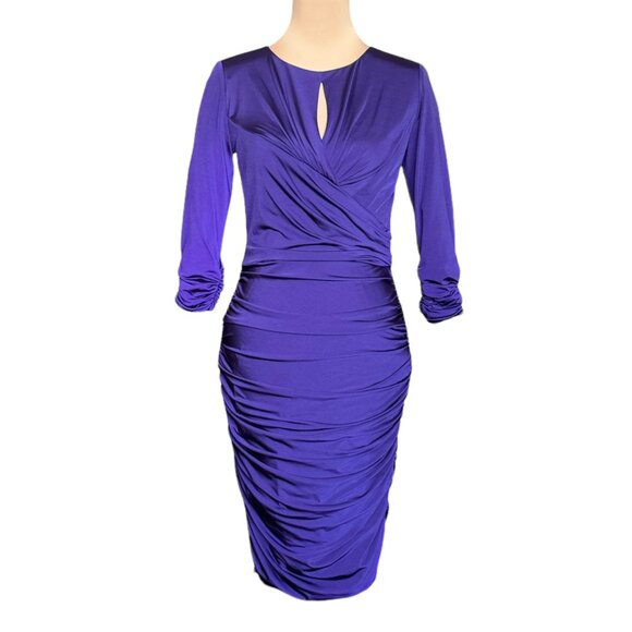 NWT Tadashi Shoji Sheath Dress Sz S Purple Keyhole Ruching Event Formal Party - Picture 13 of 14